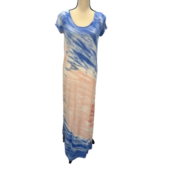 Adyson Parker Short Sleeve Crew Neck Tie Dyed Maxi Dress - Blue Pink - size XS - Picture 1 of 7